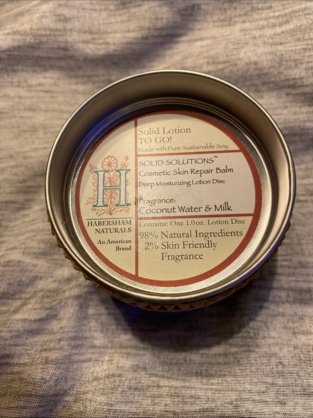 Habersham Naturals Solid Lotion To Go! Cosmetic Skin Repair Balm Coconut Water
